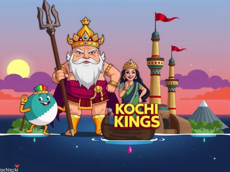 Kochi Kings Official Banner Kochi Kings game banner featuring regional characters and Kochi landmarks